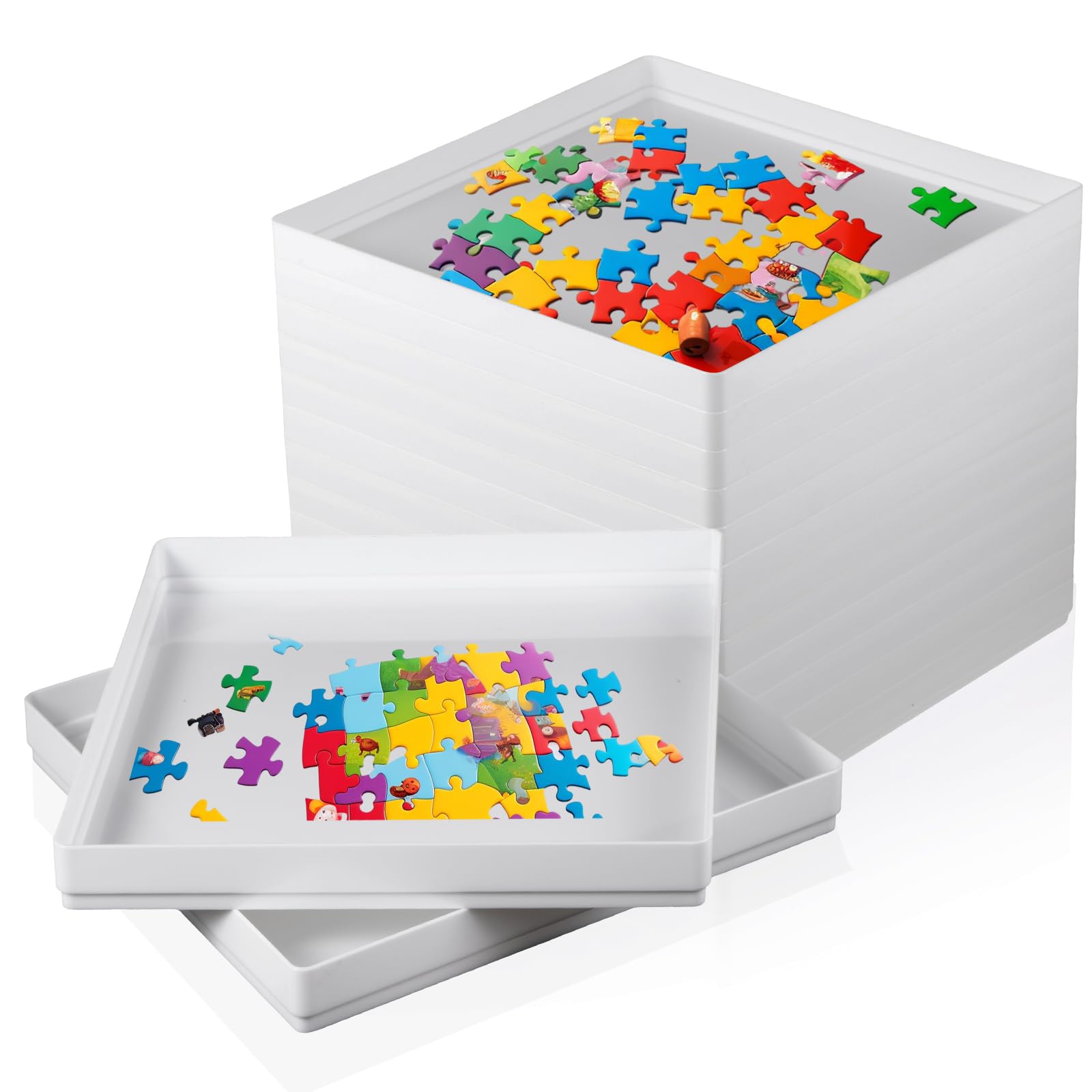 Yaomiao 12 Pcs Puzzle Sorting Trays - 8 x 8 Inches Puzzle Storage Organizer for Adults & Kids - Perfect for Sorting Patterns, Shapes & Colors - Ideal for Game Nights, Travel & Home Organization