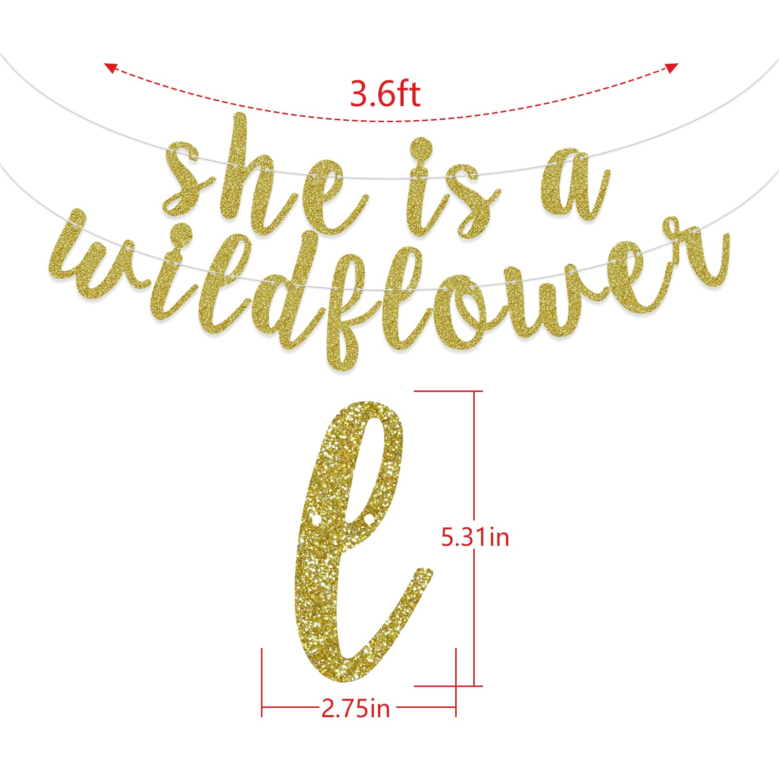Wildflower Banner for Baby Shower Decorations - Floral Theme Birthday Party Sign, Spring Bunting Garland for Girls (Pre-Strung with Gold Glitter) - Perfect for Nursery, Bridal Shower & Spring Celebrations