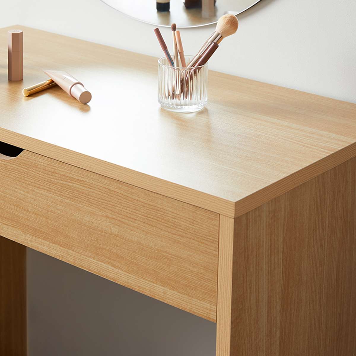 Natural Wood Makeup Vanity Table with Mirror - Perfect for Bedroom, Dressing Room & Beauty Salon