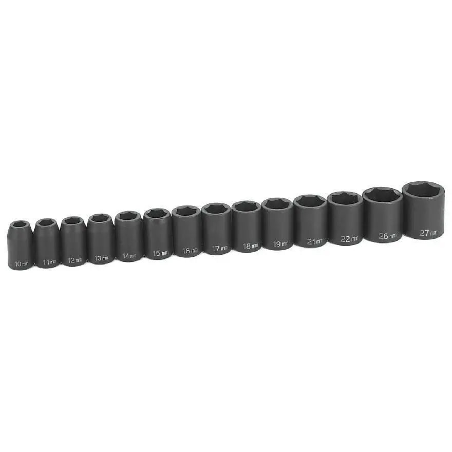 1/2 in Drive Standard Metric Socket Set - 14 Piece Chrome Vanadium Steel Tool Kit for Automotive & Mechanical Repairs - Perfect for DIY, Home Garage, and Professional Use