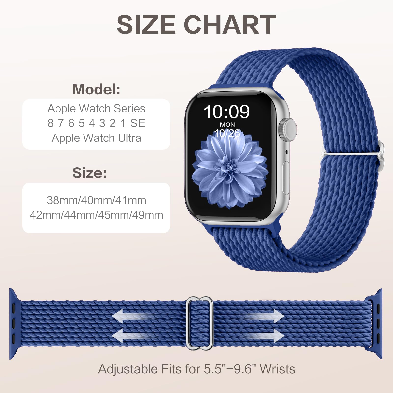 Stretchy Nylon Bands for Apple Watch 44mm 45mm 49mm 42mm - Adjustable Elastic Braided Solo Loop Replacement Sport Strap Compatible with Apple Watch Series 8/7/SE/Ultra/6/5/4/3 - Perfect for Workouts, Running & Daily Wear