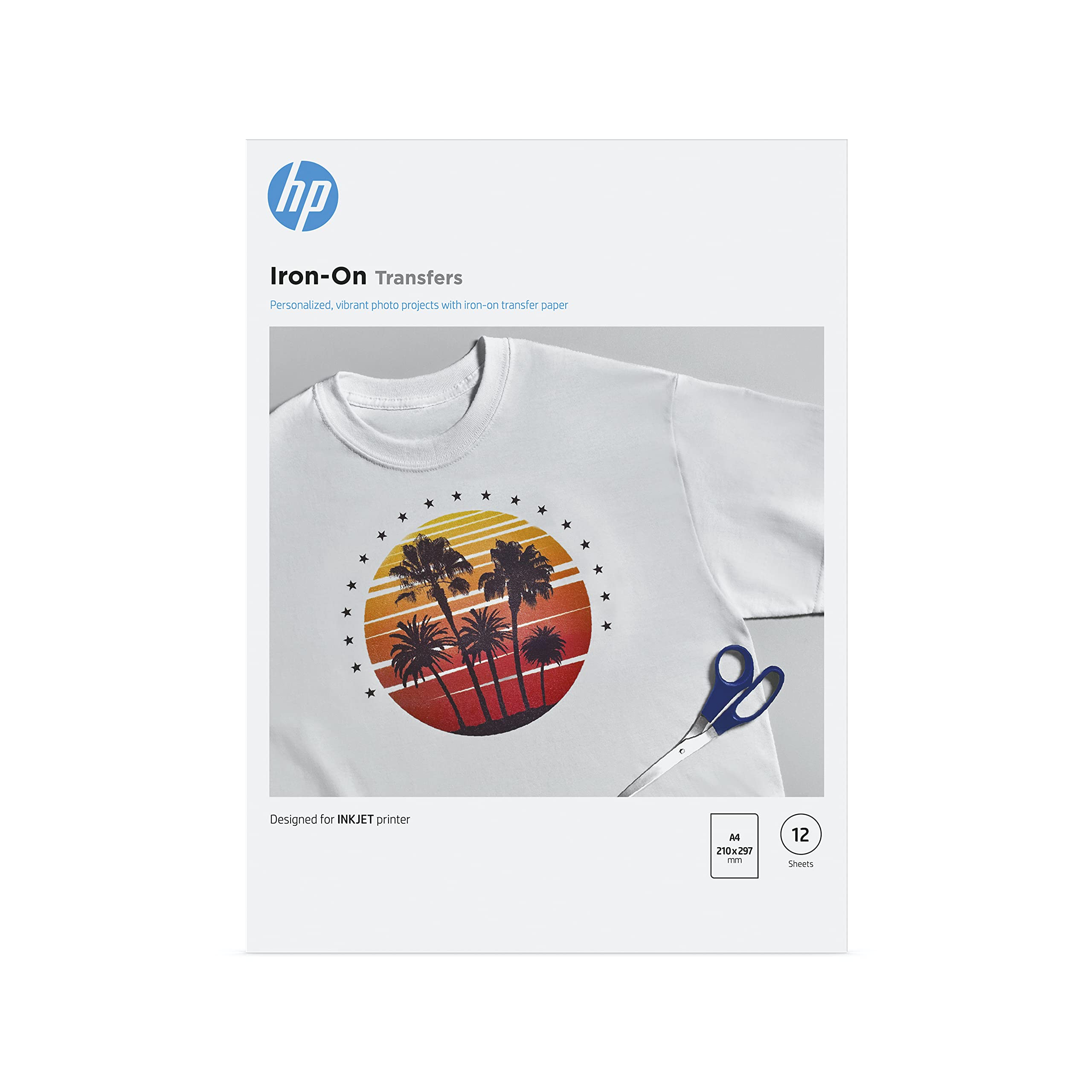 HP Iron On Transfer Paper for T-Shirts - 8.5x11 Inches, 12 Sheets Pack - DIY Custom Apparel, Fabric Crafts & Personalized Gifts