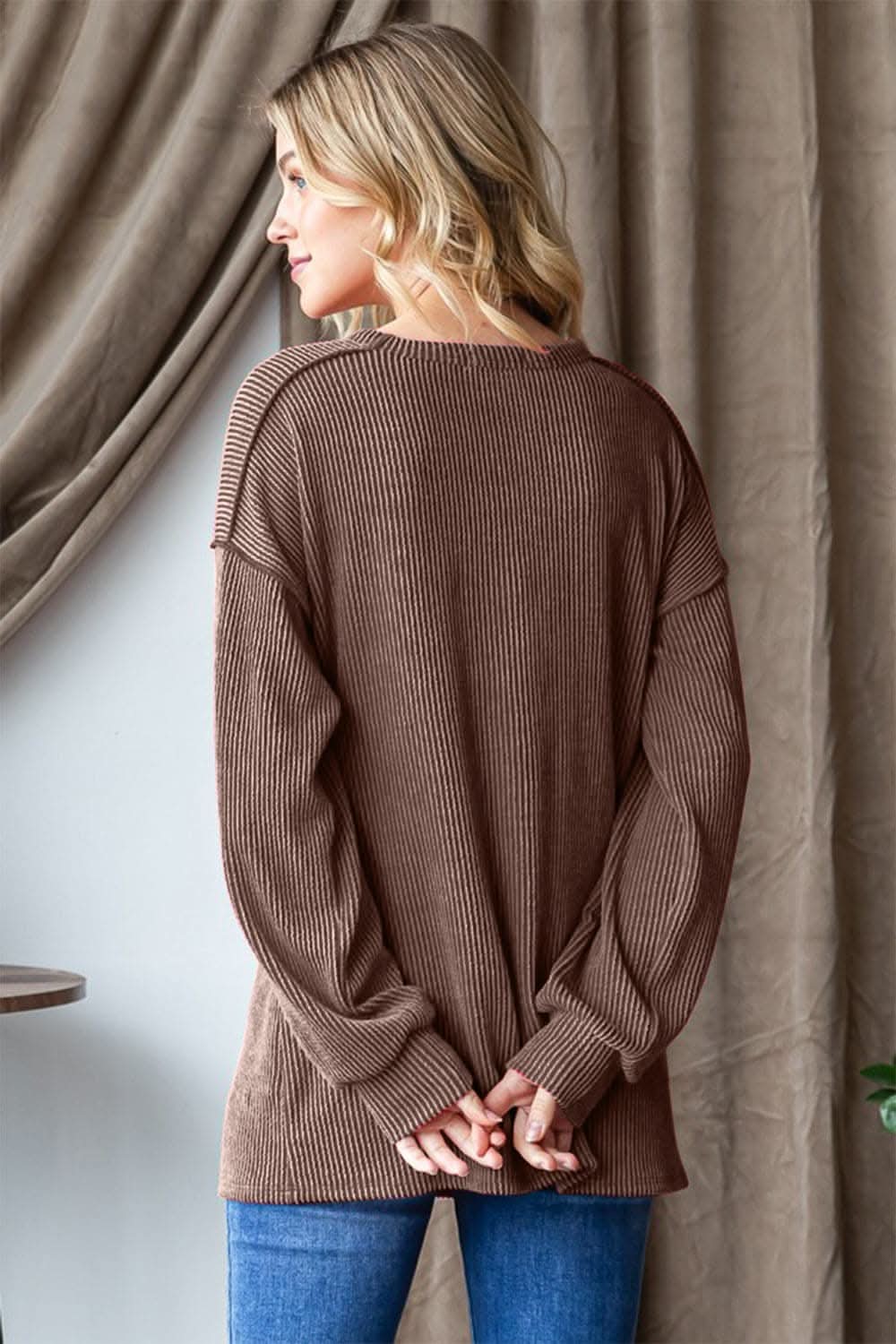 Stylish Ribbed Long Sleeve T-Shirt for Women - Comfortable Stretch Fit Casual Top - Perfect for Layering, Office Wear & Everyday Outfits