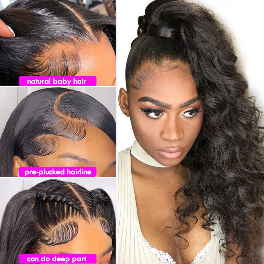 Premier 360 Lace Front Wigs Human Hair - Bouncy Body Wave Brazilian Remy Human Hair Wigs for Black Women | Pre-Plucked with Baby Hair, 150% Density, 14 Inches Natural Color | Perfect for Daily Wear, Parties, and Special Occasions
