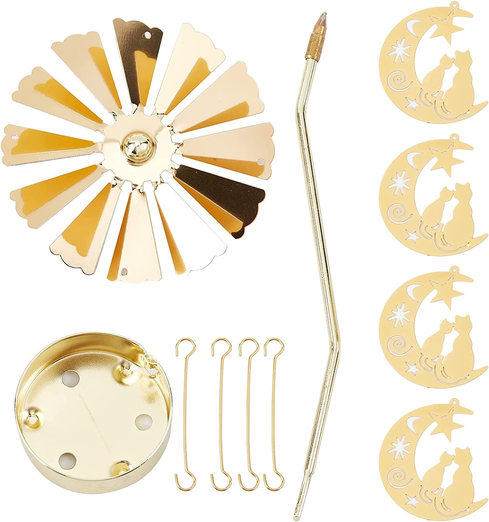 Gold Rotating Metal Tealight Candle Holder - Moon Cat Design for Christmas, Valentine's Day, Wedding & Party Table Decor | Romantic Home Decor, Centerpiece for Dining Table, Holiday Gift Idea