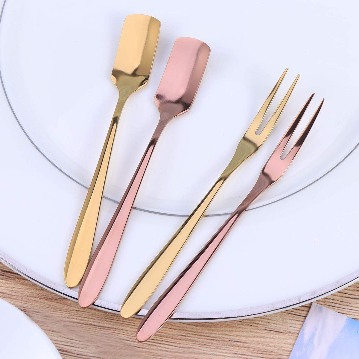 Premium Stainless Steel Dessert Forks - 2-Tine Long Handle Fruit Forks for Cake, Steak, BBQ & Parties (Rose Gold) - Elegant Tableware for Weddings, Picnics & Fine Dining