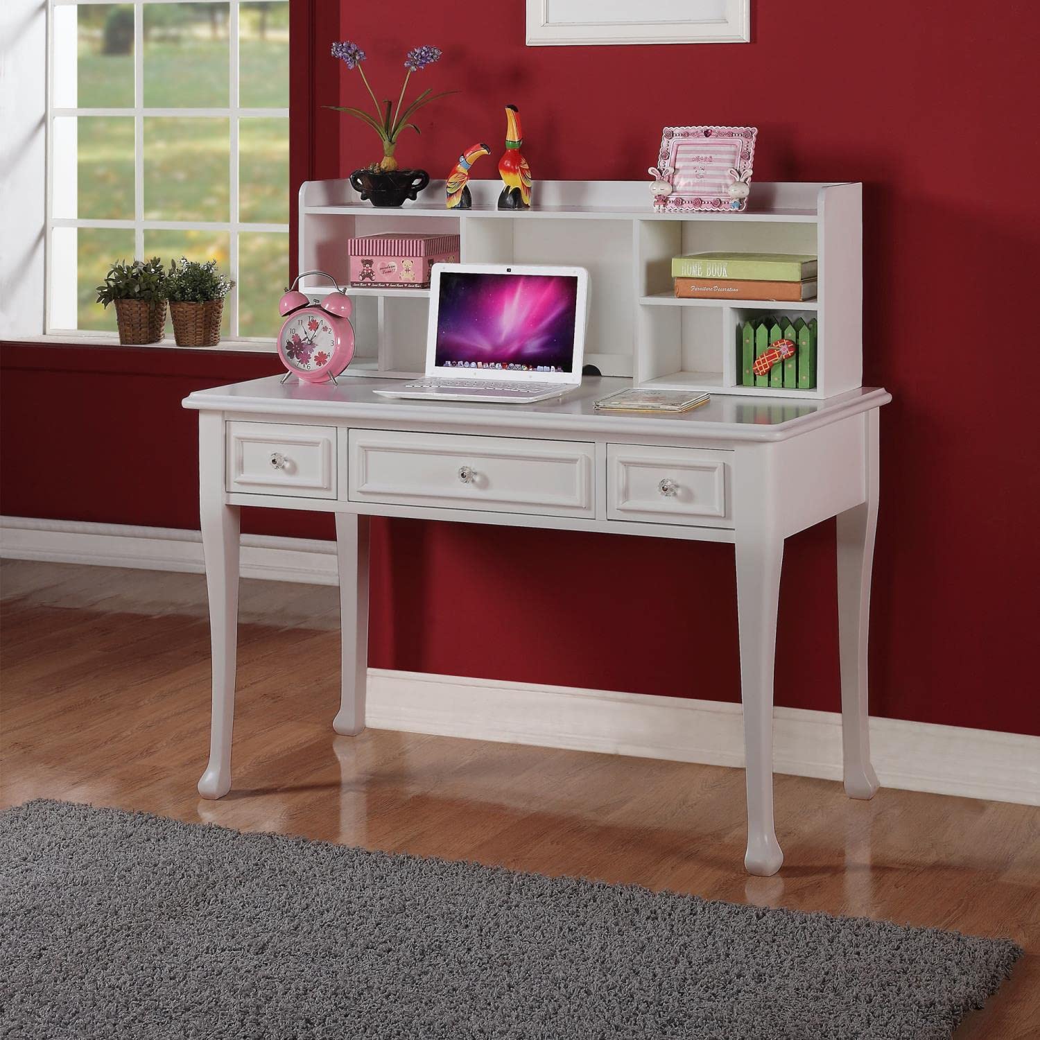 Picket House Furnishings Jenna Desk with Hutch - White Home Office Desk with Storage Shelf & Hutch - Perfect for Small Spaces, Study Rooms & Home Offices