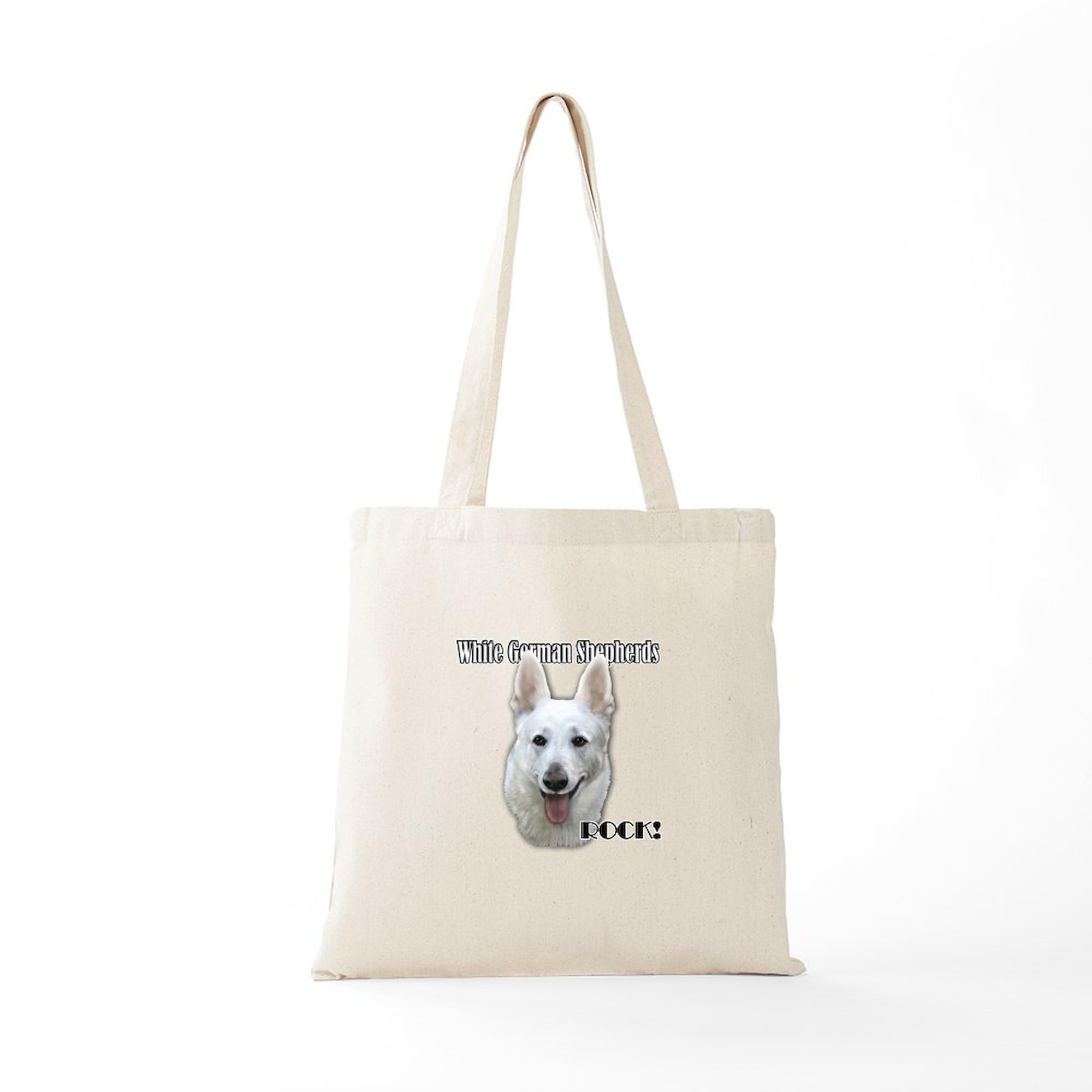 White German Shepherds Rock Tote Bag - Natural Canvas Reusable Shopping Bag for Groceries, Beach & Work | Eco-Friendly Cotton Tote with Dog Lover Design