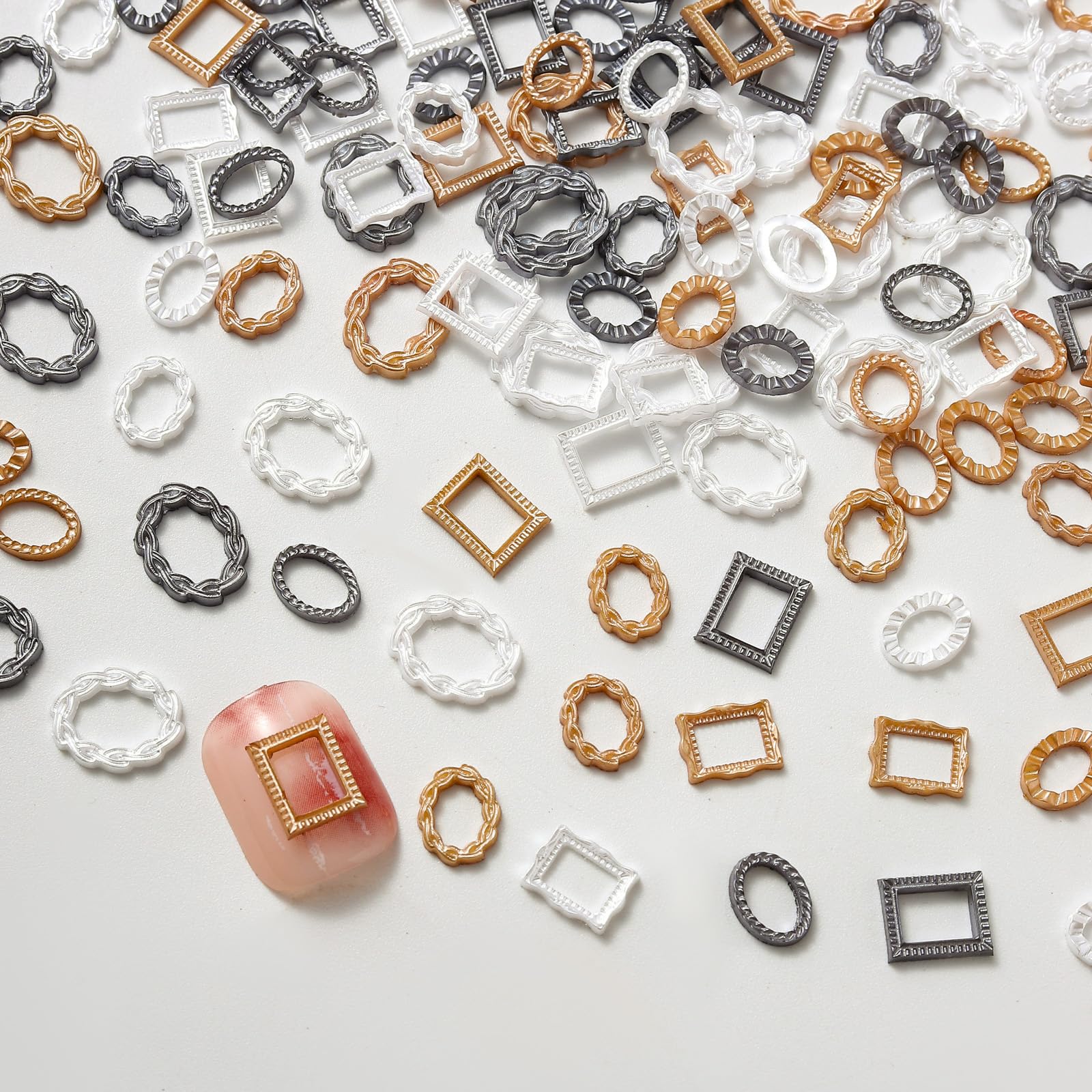 50 Pcs 3D Photo Frame Nail Charms - Retro Hollowed Out Nail Art Decorations for Acrylic Nails, DIY Nail Designs & Nail Accessories (Mixed Styles) - Perfect for Salon, Home Manicure & Nail Art Enthusiasts