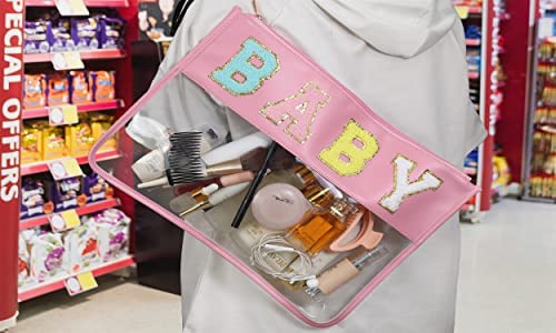 Personalized Pink Clear Makeup Bag - Transparent Travel Cosmetic Organizer for Toiletries, Snacks & Beach Essentials | Perfect for Gym, Travel & Daily Use