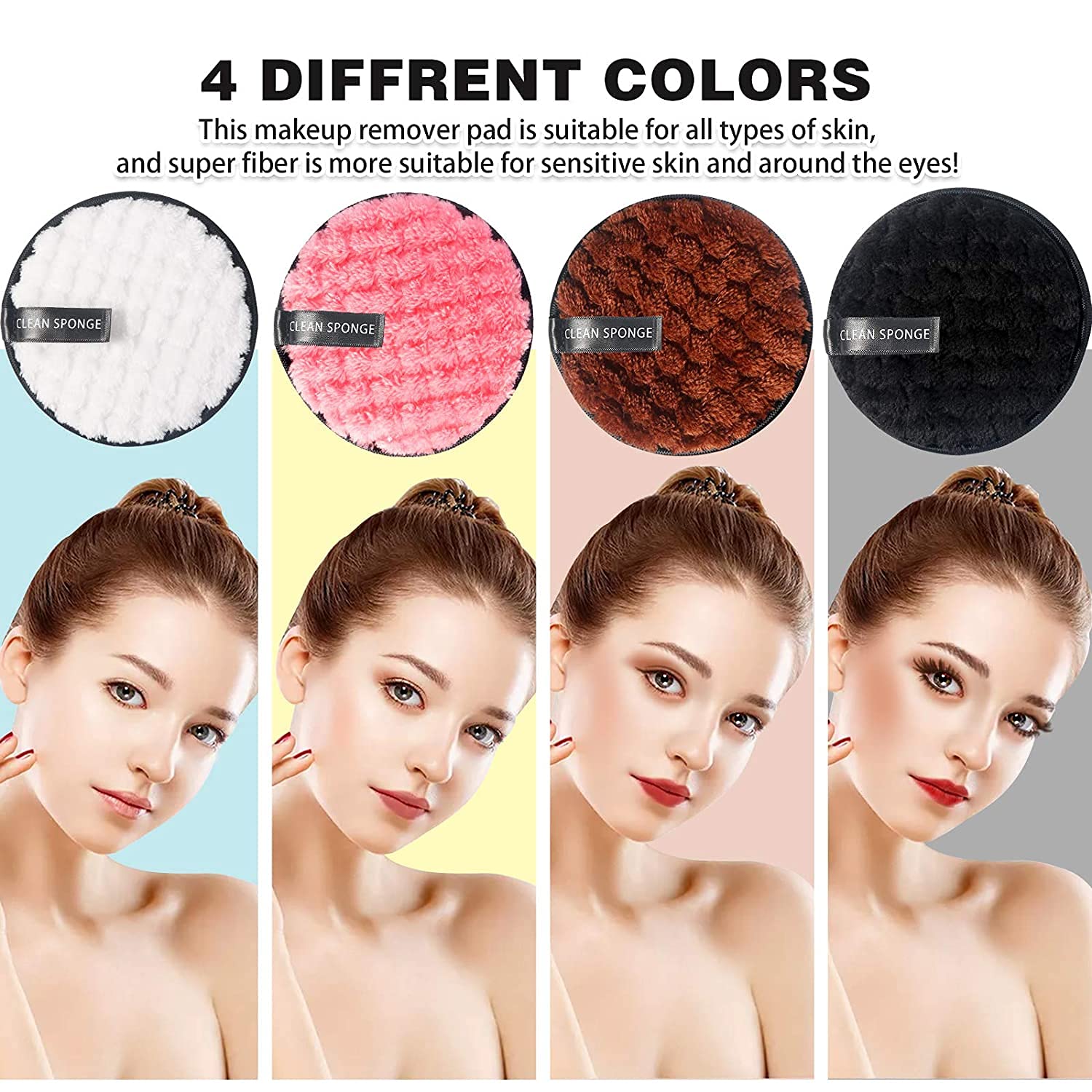 Reusable Quenchua Makeup Remover Pads - 4pcs Soft Fine Fabric Rounds for Gentle Eye & Facial Cleansing | Eco-Friendly, Washable Cotton Pads | Perfect for Travel, Daily Skincare & Makeup Removal Routine