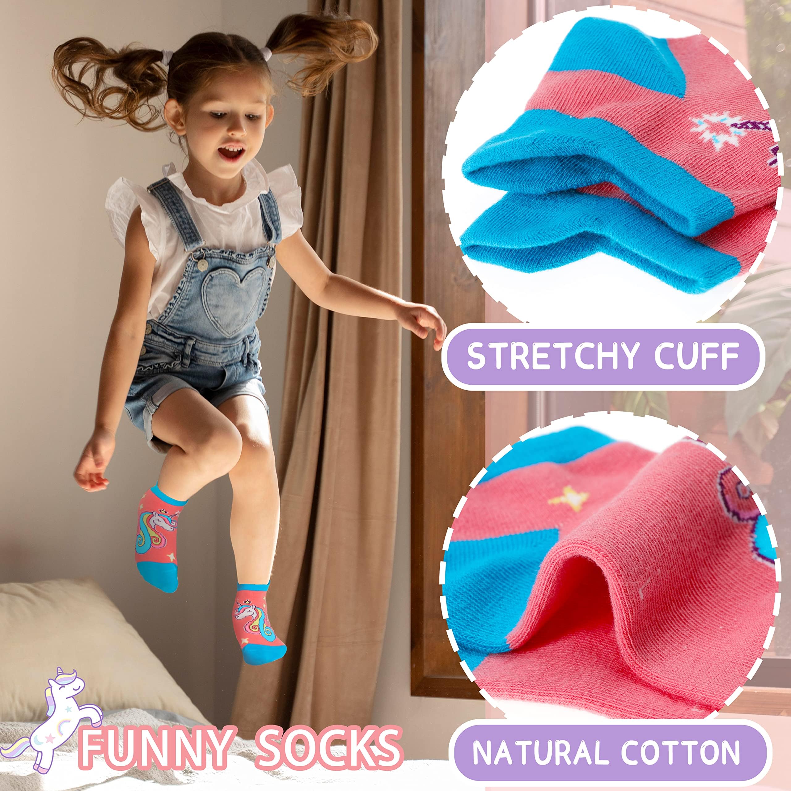 **Cute Girls Ankle No Show Socks - 6 Pairs Pack, Soft Cotton Novelty Fashion Socks for Kids - Perfect for School, Sports & Everyday Wear**