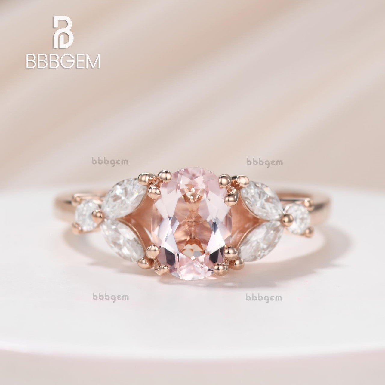 14k Rose Gold Pink Morganite & Marquise Moissanite Engagement Ring for Women - Perfect for Proposals, Anniversaries & Romantic Occasions