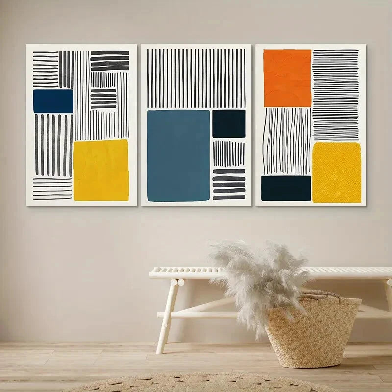 3-Piece Abstract Color Block Collage Wall Art Set - Framed Canvas Prints 40x60cm | Modern Geometric Shapes | High Quality Australian Made | Perfect for Living Room, Bedroom & Office Decor