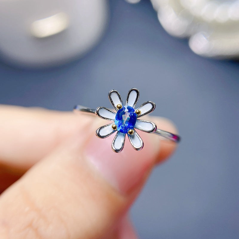 London Blue Topaz Ring for Women - Sterling Silver Floral Design Ring | Elegant Gift for Birthday, Anniversary & Engagement - Perfect for Everyday Wear & Special Occasions