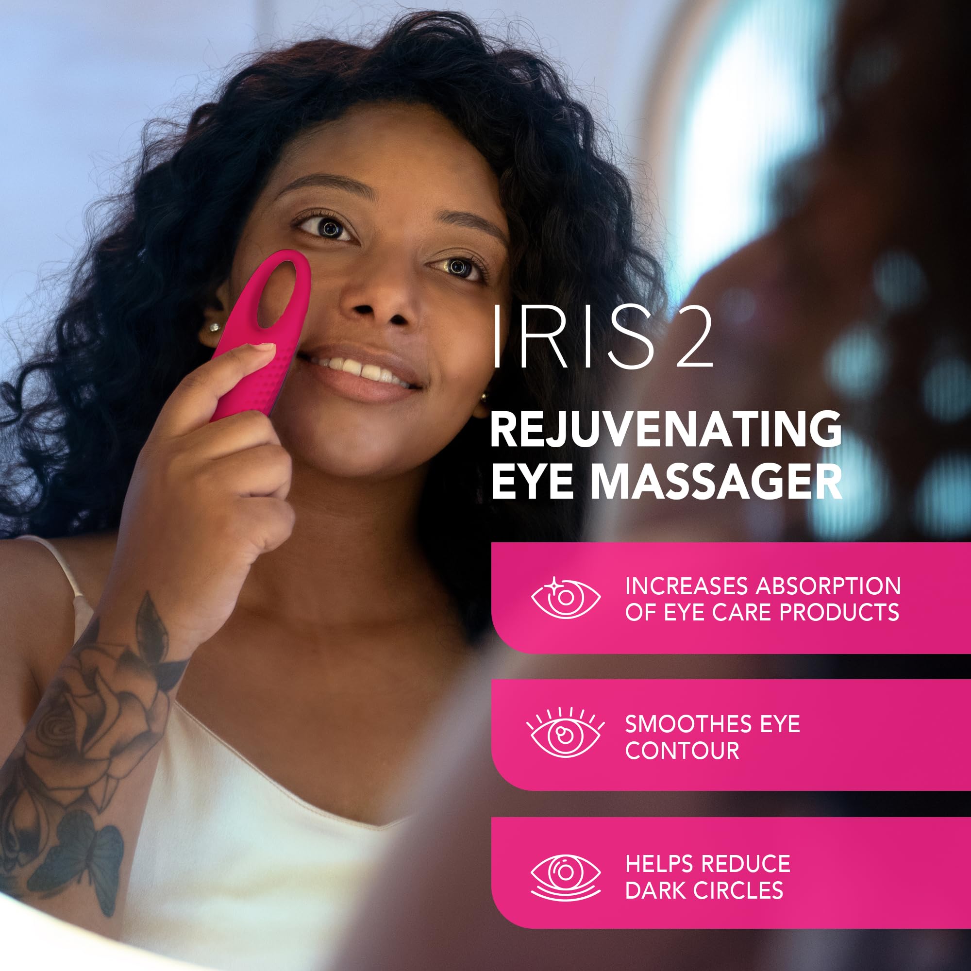 FOREO Eye Revive IRIS 2 Bundle - Lymphatic Drainage Eye Massager with 60pcs Hydrating Hydrogel Eye Mask for Dark Circles & Puffiness Relief - Fuchsia | Perfect for Morning Routine, Travel & Post-Workout Recovery