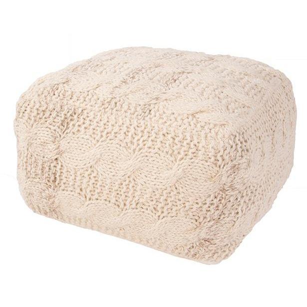 Jaipur Living Wool Knit Square Cream Ottoman Pouf - Soft Footstool & Boho Decor for Living Room, Bedroom, or Nursery