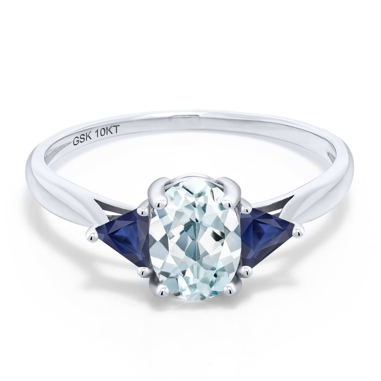 1.66 Ct Oval Sky Blue Aquamarine & Sapphire Ring in 10K White Gold - Elegant Gemstone Jewelry for Women, Perfect for Engagement, Wedding & Special Occasions