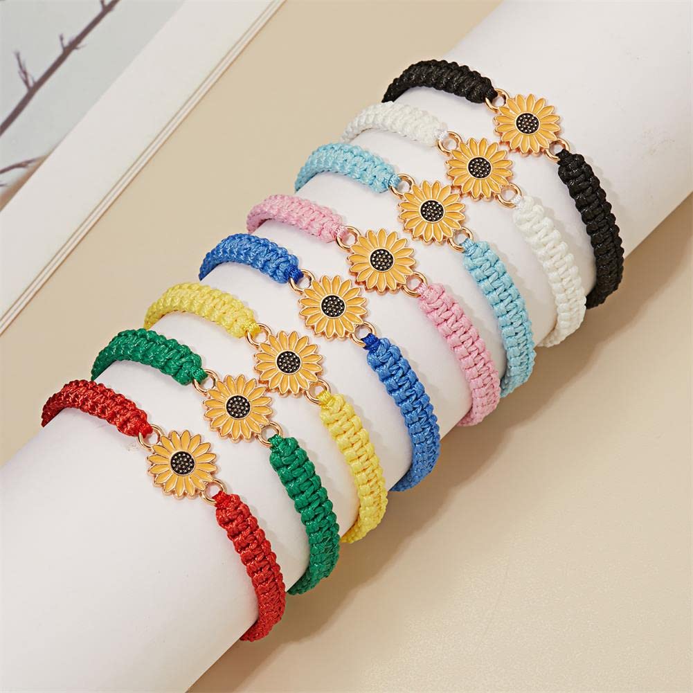 Adjustable Sunflower Charm Bracelet - Handmade Boho Daisy Friendship Bracelet for Women, Couples & Friends - Summer Jewelry Gift for Her, Beach Wear, Festival Accessories, Matching Promise Bracelets