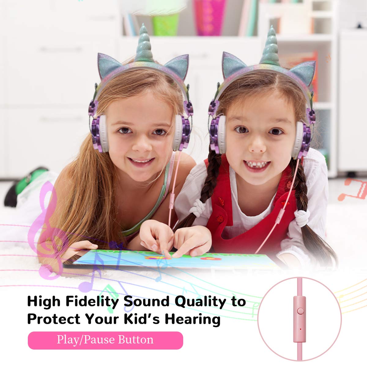 **Unicorn Kids Headphones for Girls & Boys - Adjustable Wired Headphones with 3.5mm Jack, Over-Ear Design & Built-in Mic - Perfect for School, Travel, Birthday & Christmas Gifts**