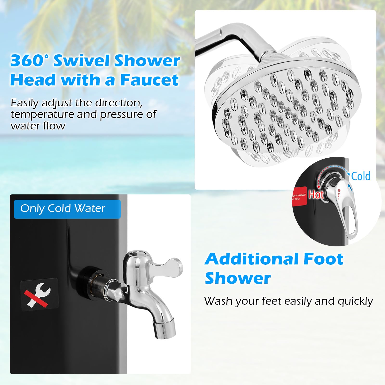 Goplus 15.9 Gallon Solar Heated Outdoor Shower with 7.5 FT Stand - Portable Shower Head & Foot Tap for Backyard, Poolside, Beach & Garden - Perfect for Camping, RV Trips & Outdoor Activities (Black)