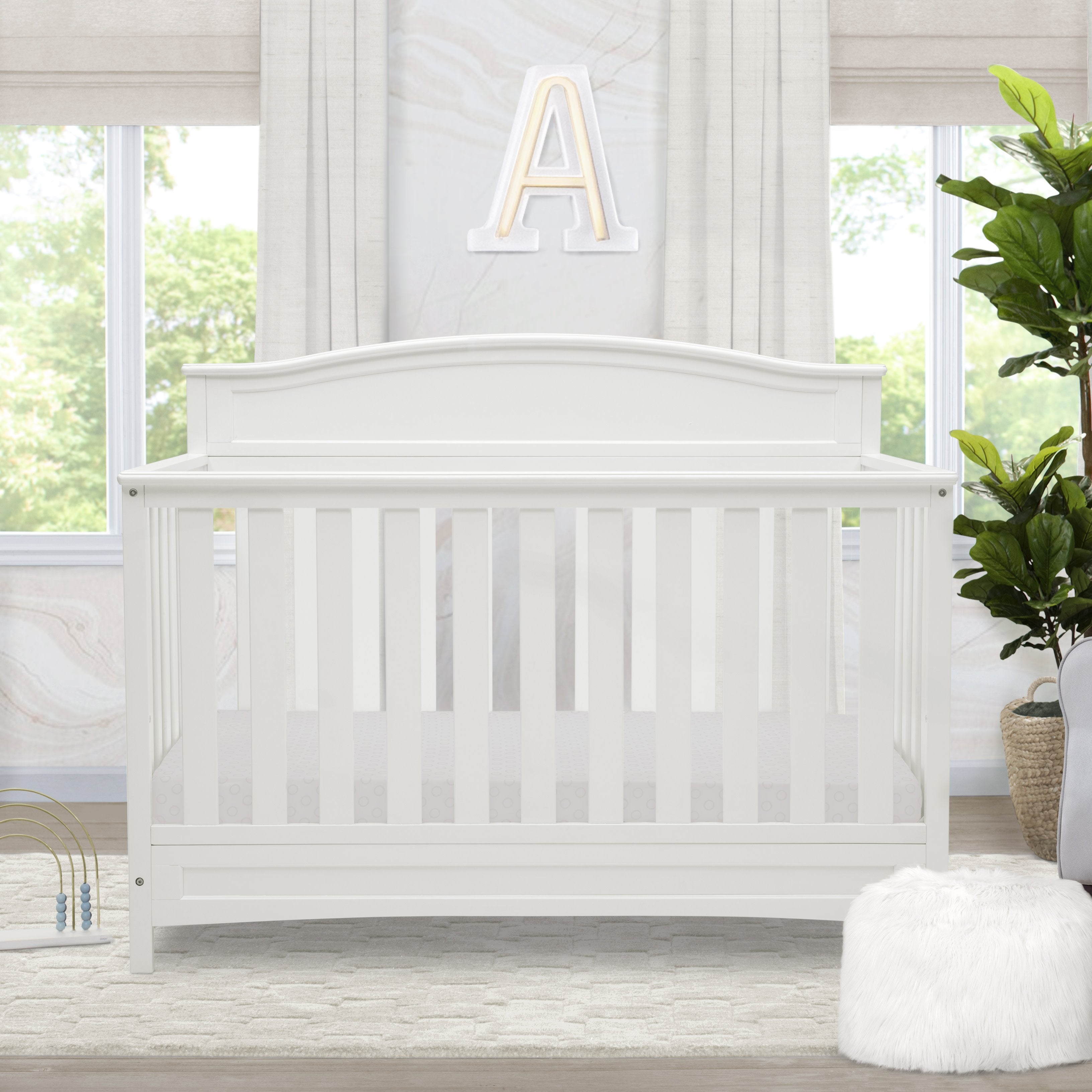 Emery Deluxe 6-in-1 Convertible Baby Crib - Toddler Bed, Daybed & Full-Size Bed - Modern Nursery Furniture for Newborns to Teens - Perfect for Small Spaces & Growing Families