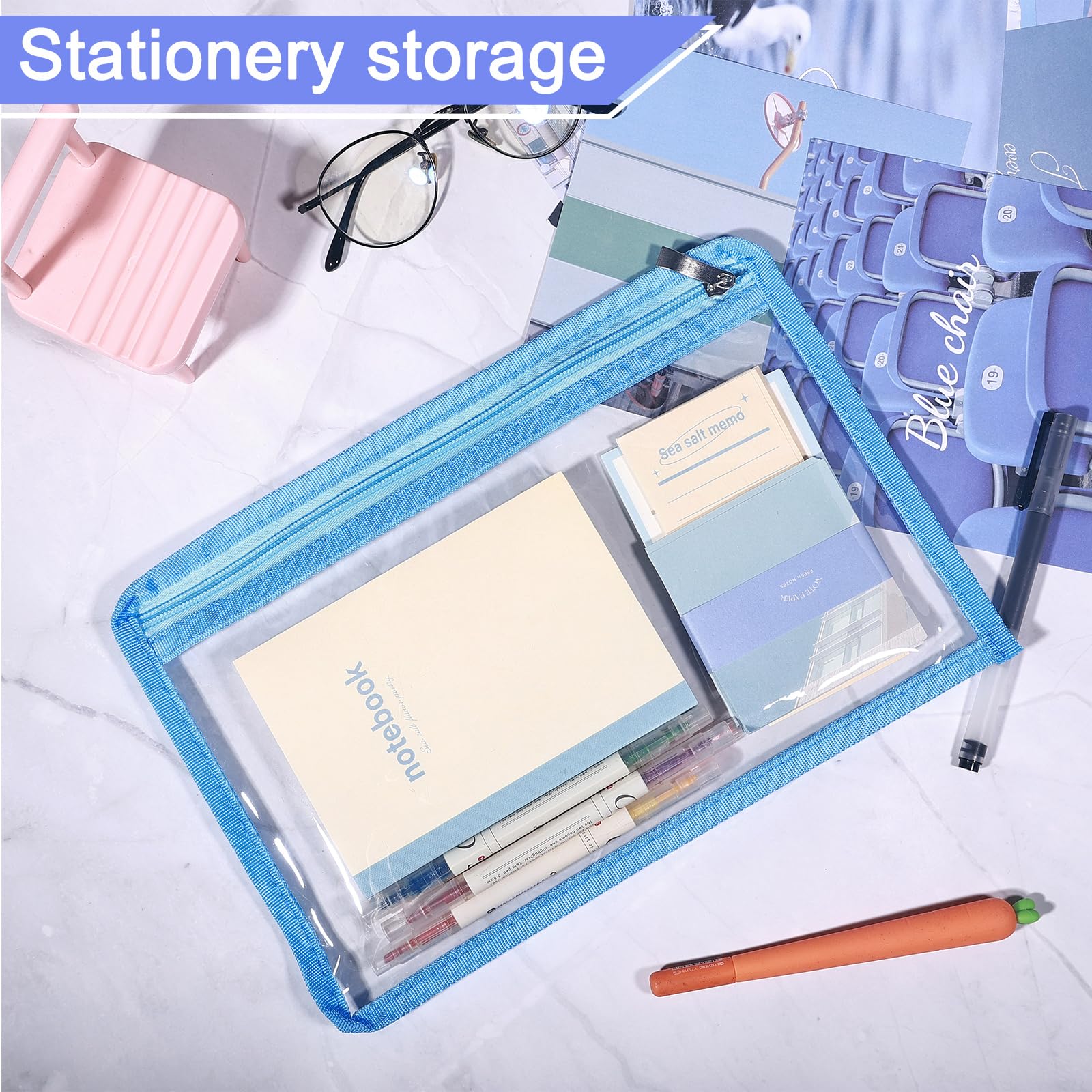 Zealor 6/12 Pack Clear Zipper Pouches - 12x8 Inch Waterproof Makeup Bags for Travel, Cosmetics & Medical Supplies | Portable PVC Organizer for Toiletries, Pencils & Outdoor Essentials