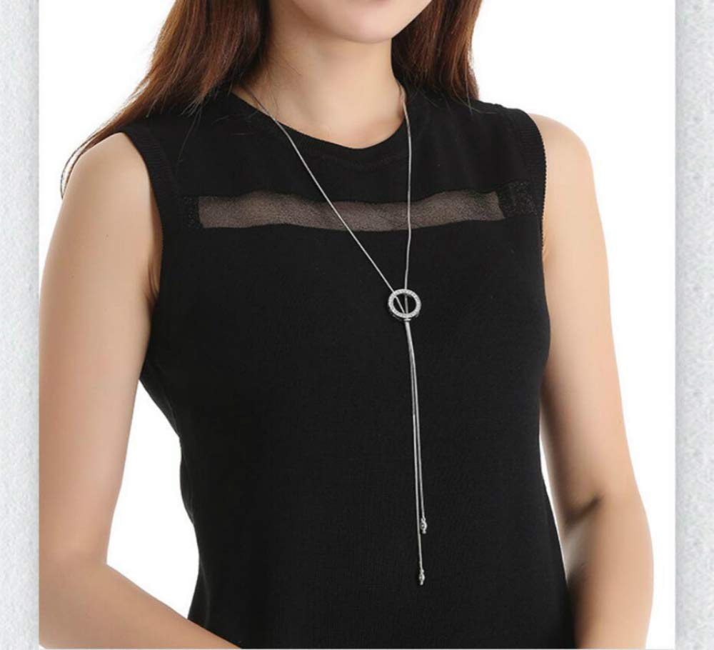 Crystal Pendant Long Hoop Necklace for Women - Adjustable Sweater Chain Statement Jewelry with Charm, Elegant Choker for Wedding, Party & Evening Dresses | Perfect for Date Nights, Office Wear & Special Occasions