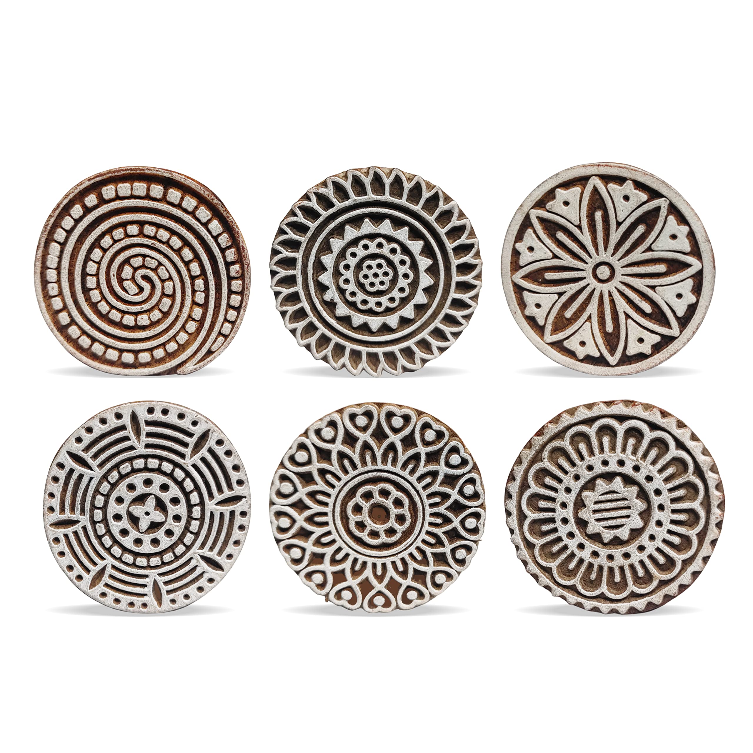 Hand Carved Floral Wooden Cabinet Knobs - Set of 6 Vintage Drawer Pulls for Kitchen, Dresser & Furniture - Rustic Home Decor Upgrade with Unique Carved Designs
