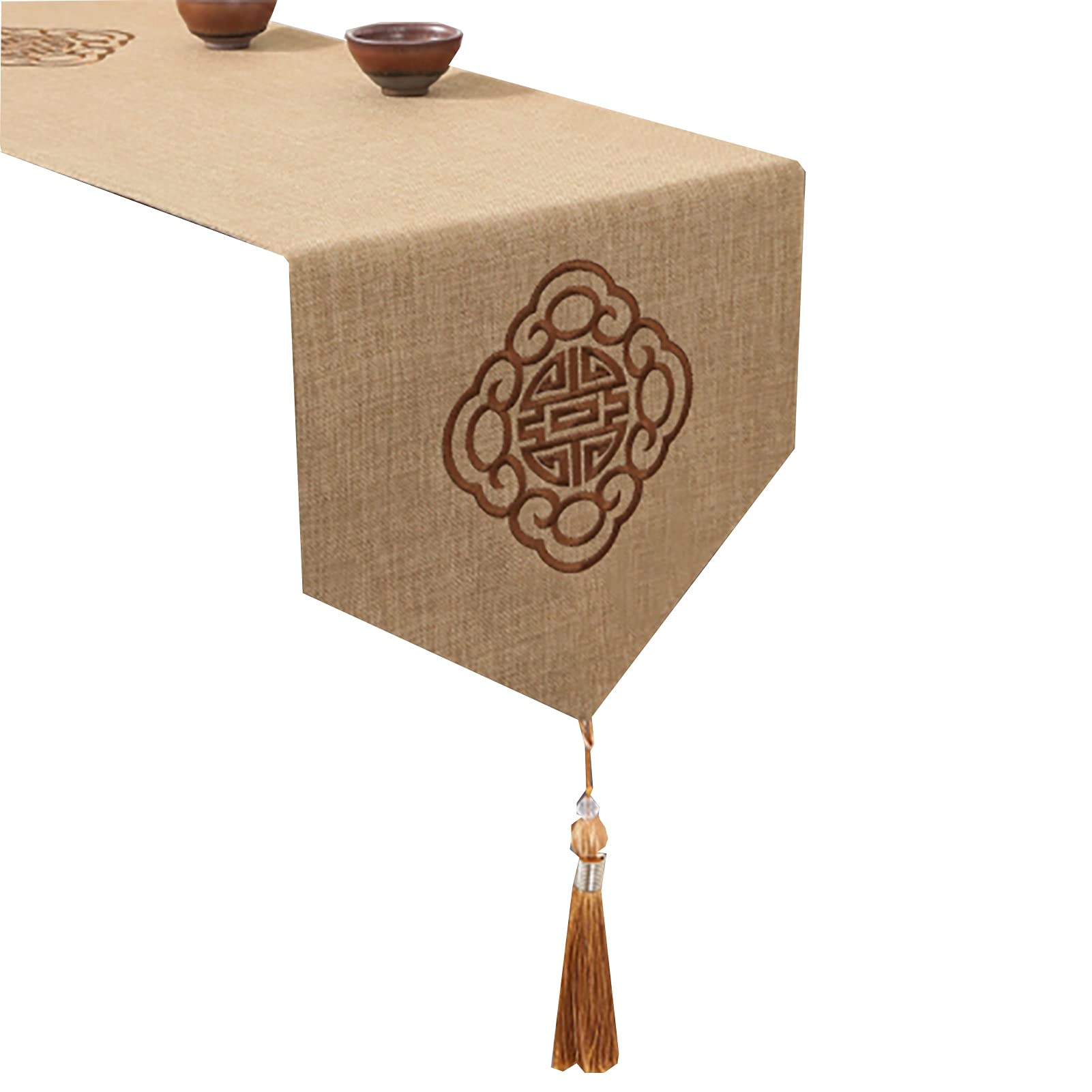 Elegant Embroidered Tassel Table Runner - Cotton Linen Dust-Proof Table Cover for Dining Room Decor - Perfect for Christmas, Valentine's Day, St. Patrick's Day, Easter, Thanksgiving & Halloween Celebrations - Ideal for Holiday Dinner Parties, Wedding Receptions & Home Decor