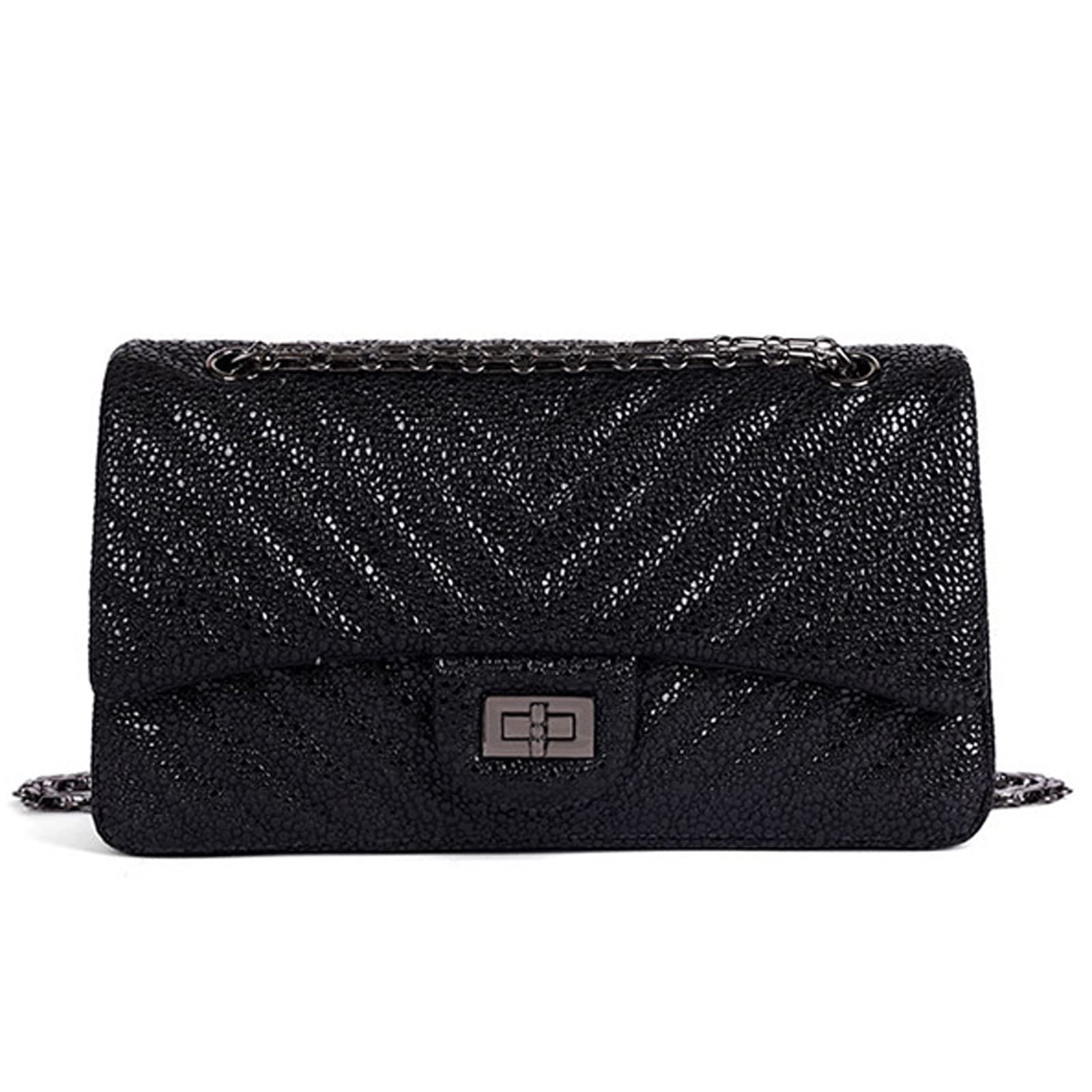 NHBT Women's Black Quilted Lattice Leather Sling Bag - Small Cute Purse with Chain Strap for Ladies | Perfect for Casual Outings, Shopping & Travel Accessories