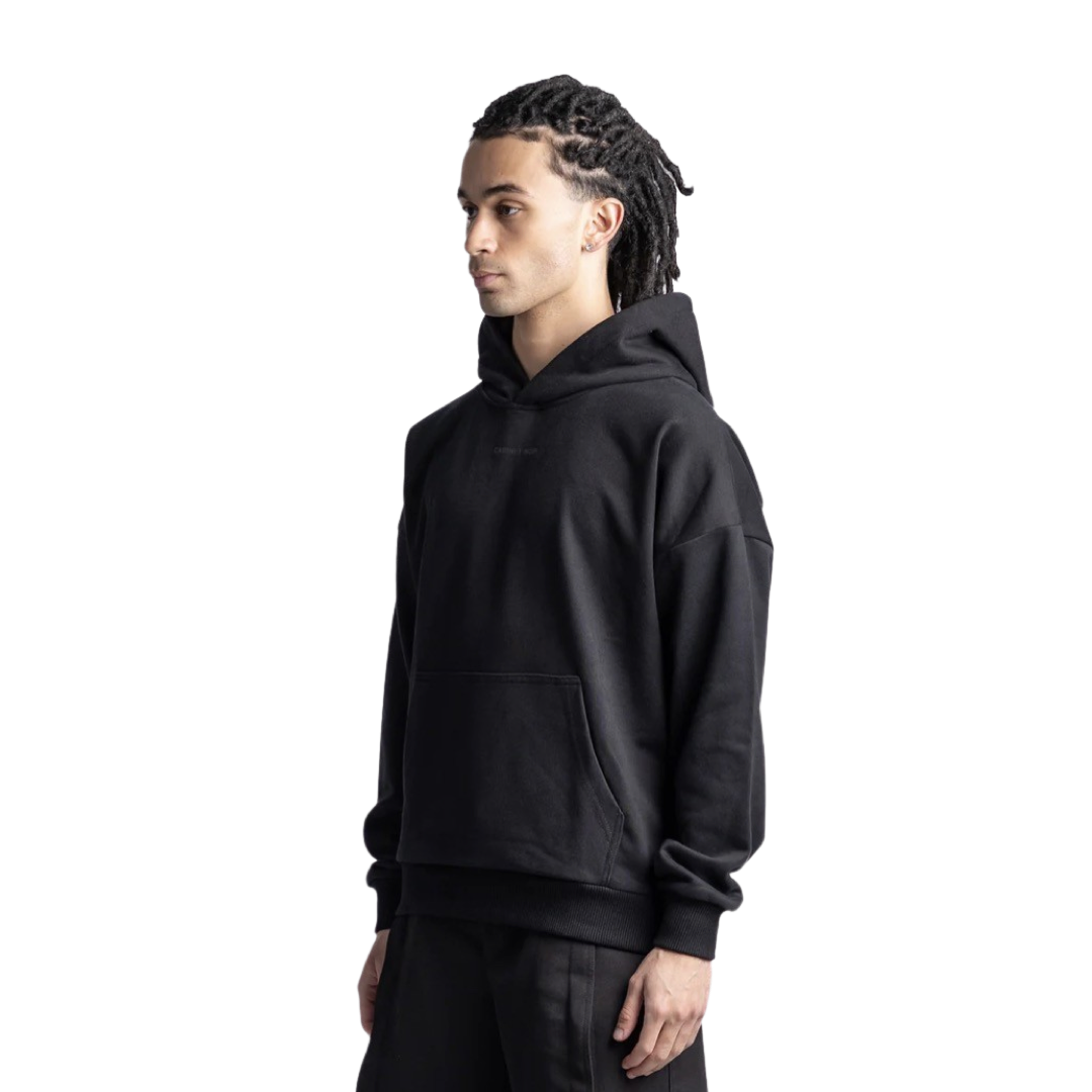 Black Pullover Hoodie with Noir Font Logo - Cozy and Stylish for Casual Wear, Street Fashion & Outdoor Activities