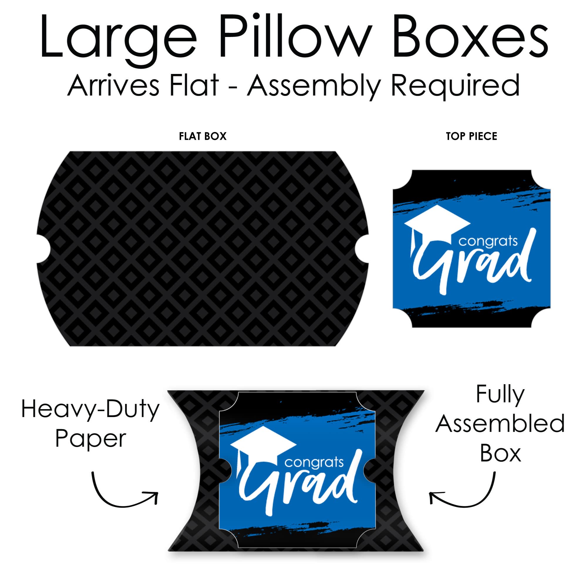 Royal Blue Graduation Favor Gift Boxes - Set of 12 Large Pillow Boxes with 'Best is Yet to Come' Design - Perfect for Graduation Parties, School Events & Celebration Decorations