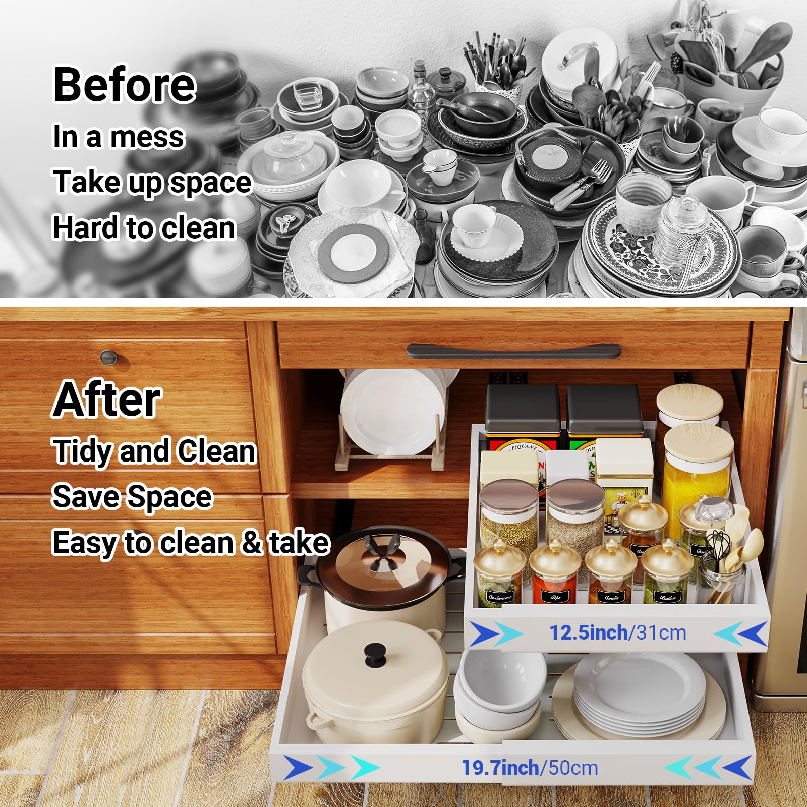 Expandable Pull Out Cabinet Organizer - Heavy Duty 16.5