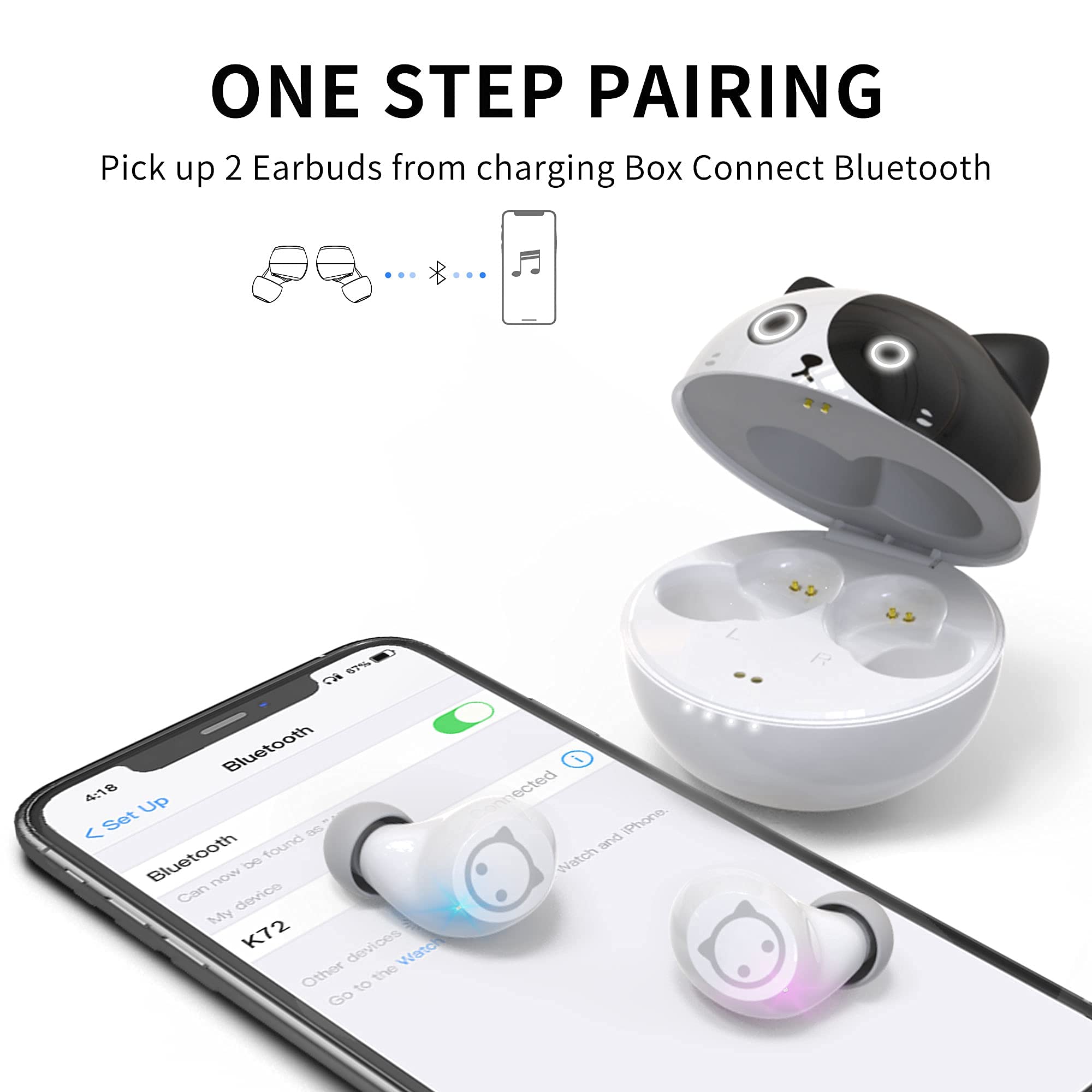 Wireless Bluetooth Earbuds with Mic - Bluetooth 5.1 Stereo Headphones, IPX5 Waterproof & Sweatproof, Touch Control, Noise Cancelling, True Wireless In-Ear Earphones for Running, Workout, Travel & Halloween Party