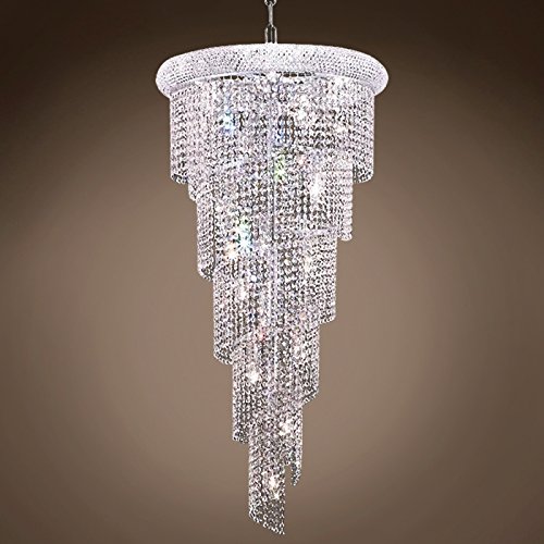 18-Light Spiral Chrome Chandelier with Clear European Crystals - 22 Inch Modern Ceiling Light Fixture for Dining Room, Living Room & Bedroom