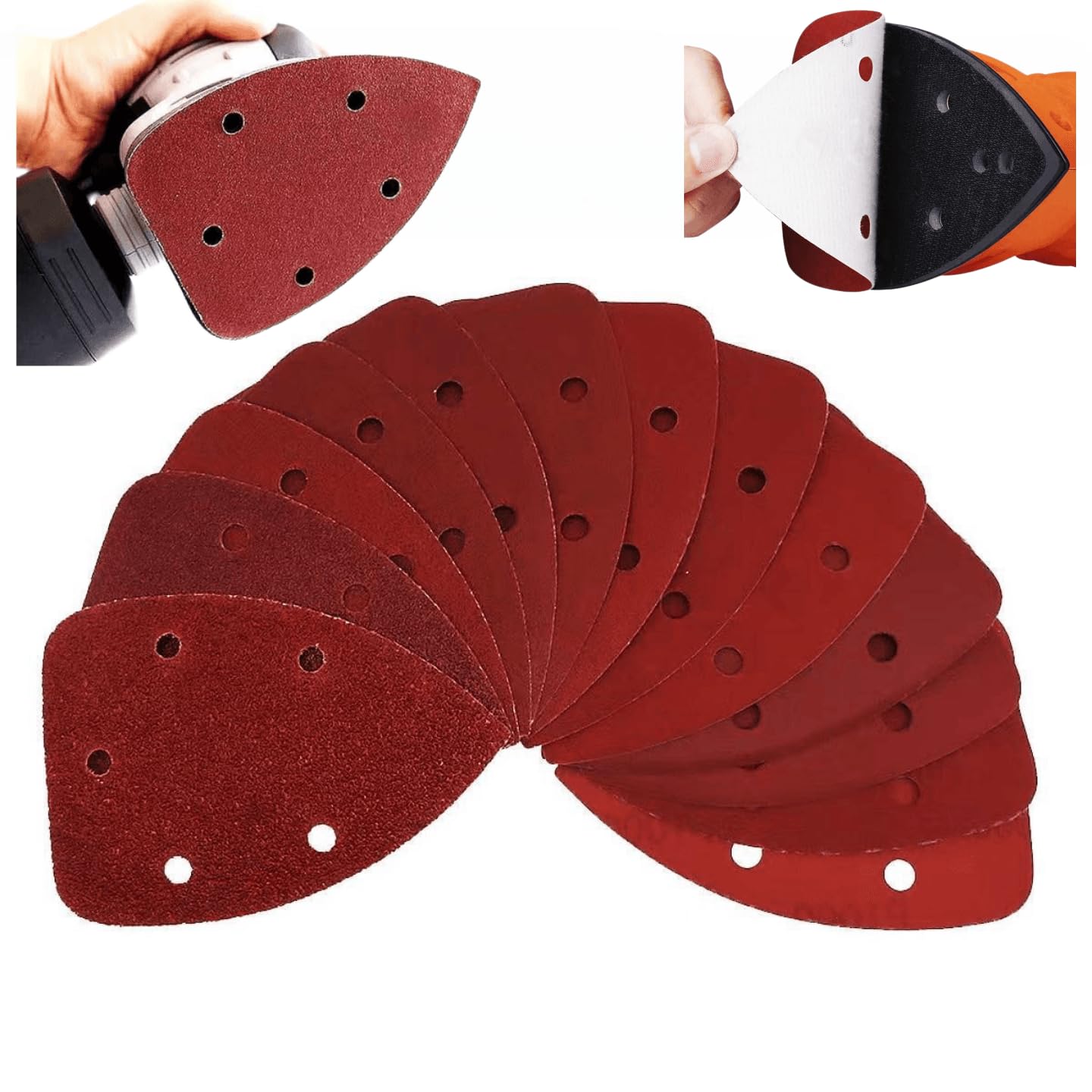50-Pack 140mm Mouse Detail Sander Sandpaper Sheets - Hook & Loop Backing with 5 Holes - 60/80/120/180/240 Grit Assortment for Woodworking, Furniture Repair & DIY Projects