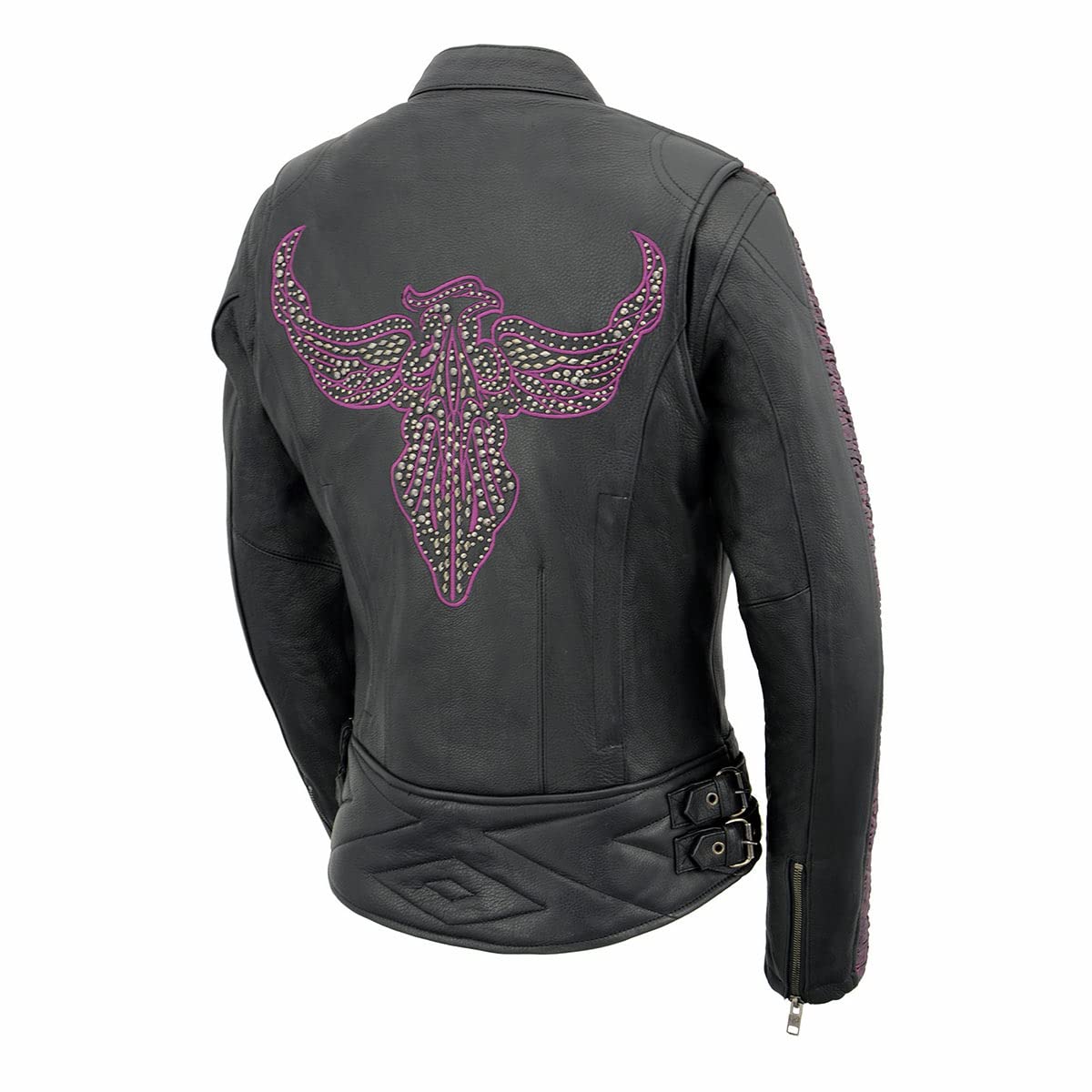 Milwaukee Leather MLL2570 Women's Black 'Phoenix Embroidered' Biker Jacket - Premium Genuine Leather Motorcycle Jacket for Women - Perfect for Riding, Motorcycle Events & Casual Wear