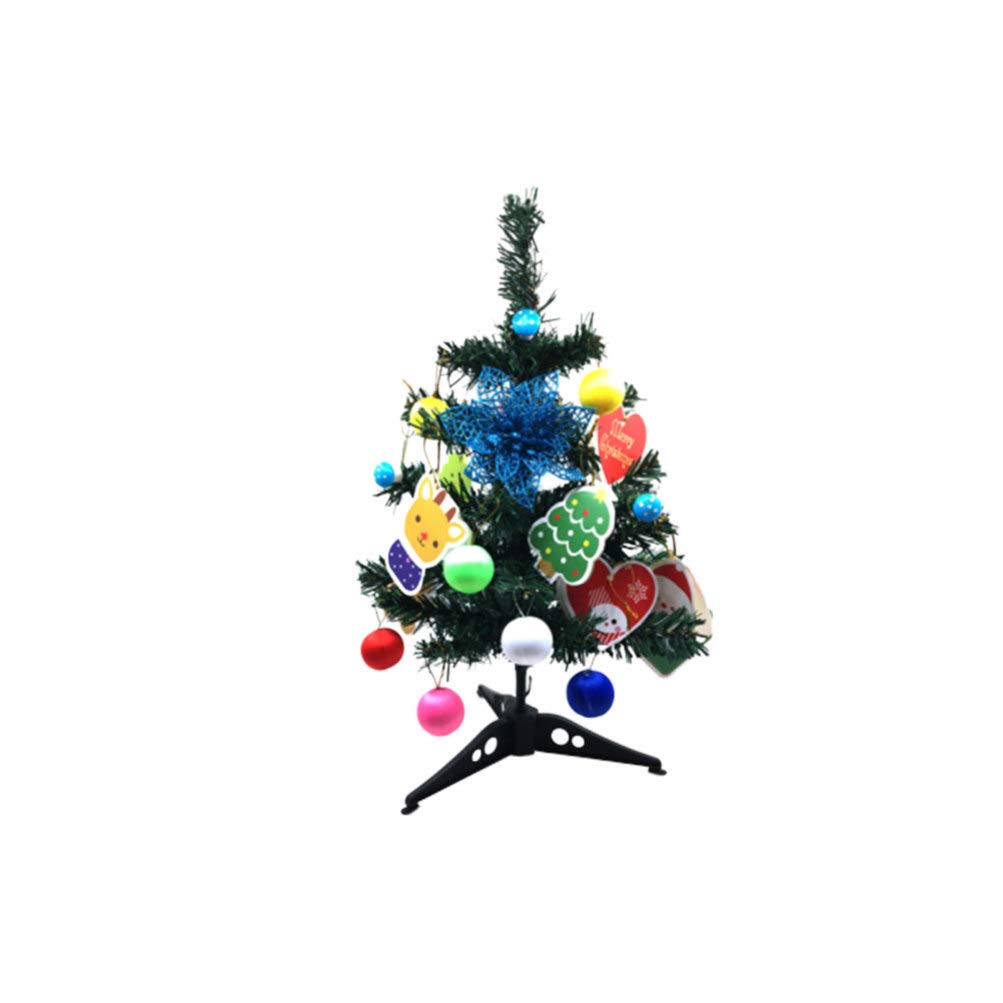 Amosfun 60CM Mini Artificial Christmas Tree with LED String Lights & Ornaments - Battery-Free Tabletop Xmas Decor for Home, Office, and Holiday Parties