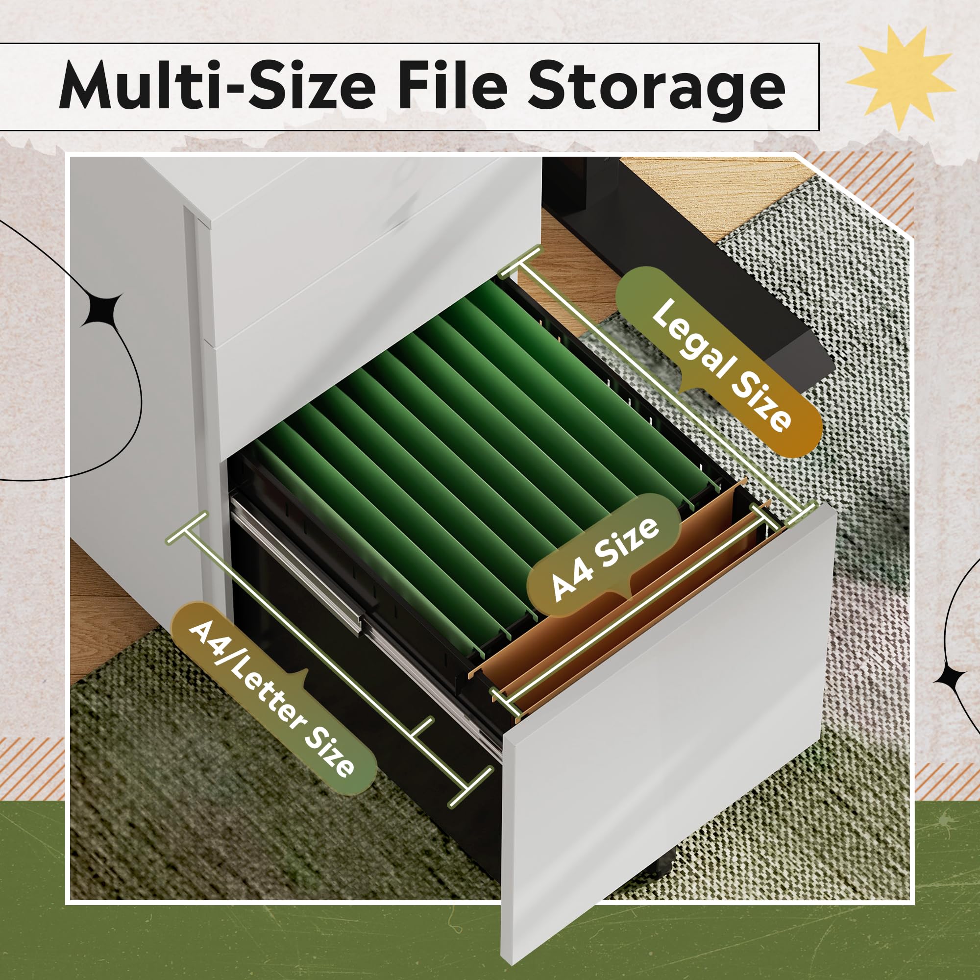 DEVAISE White 3-Drawer File Cabinet - Slim Under Desk Storage Organizer for Home Office, Rolling File Cabinet with Lock (11.8 Inch) - Perfect for Small Spaces & Document Organization