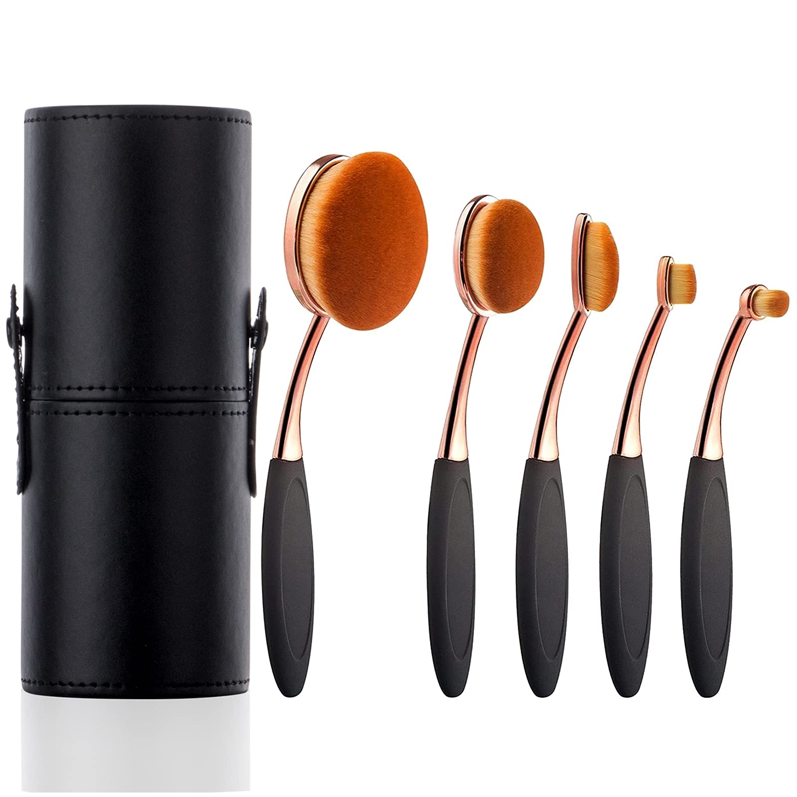 Yoseng 5-Piece Oval Makeup Brush Set - Foundation Brush for Liquid, Cream & Powder - Fast Flawless Application with Travel Case - Perfect for Professional Makeup & Everyday Beauty Routine