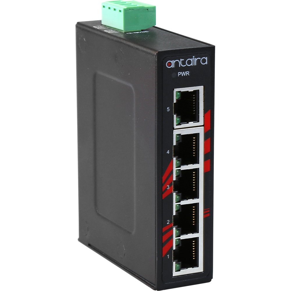 Antaira LNX-C500-T Industrial 5-Port Fast Ethernet Switch | DIN Rail Mount | -40°C to 75°C Operating Temp | 12-48VDC Redundant Power | Ideal for Harsh Environments & Industrial Automation