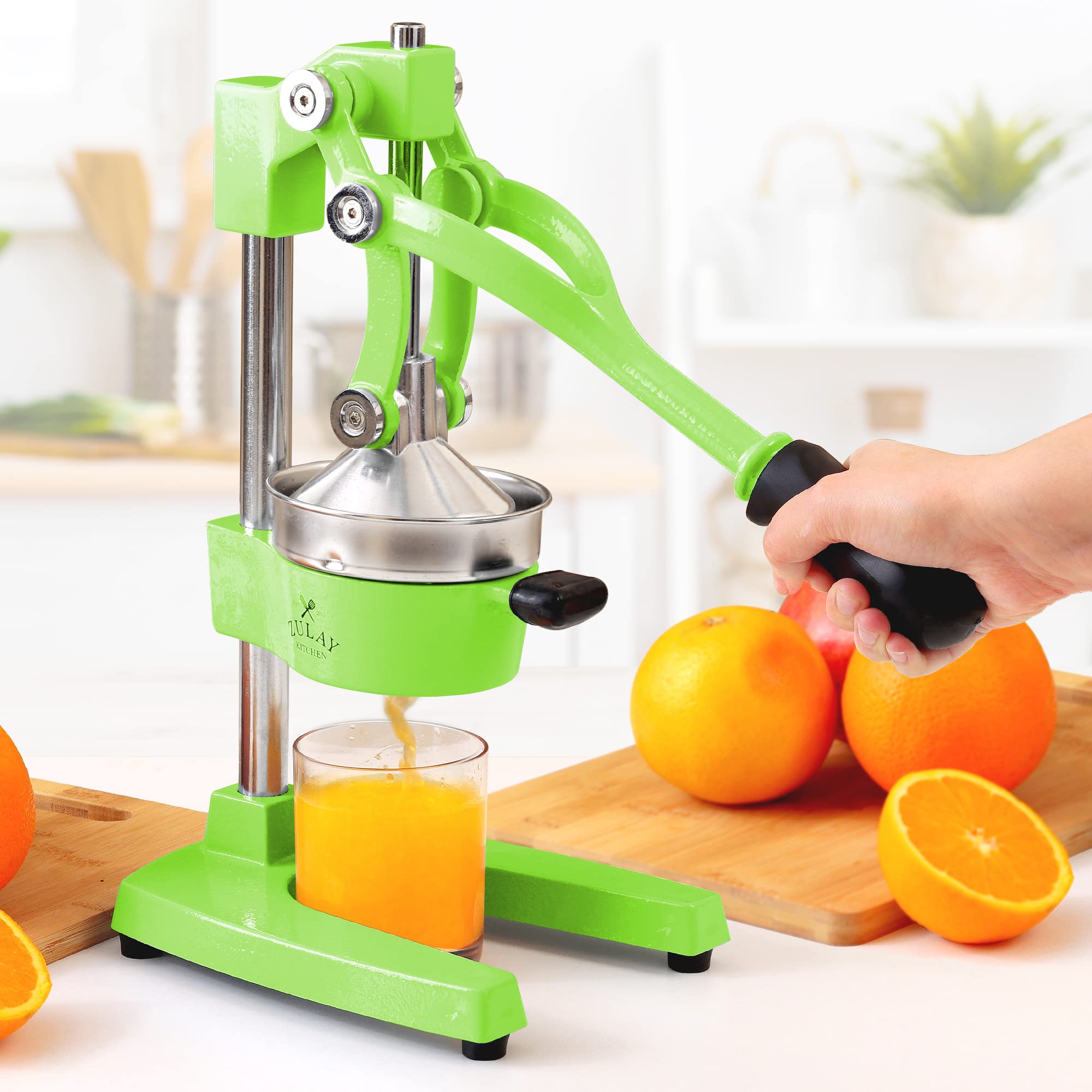 Zulay Kitchen Heavy-Duty Cast Iron Citrus Juicer - Professional Stainless Steel Lemon Squeezer & Manual Orange Press - Easy to Clean, Durable for Fresh Juice - Perfect for Home Bars, Restaurants & Healthy Breakfasts (Light Green)