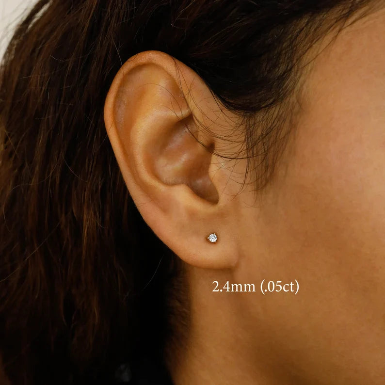 Minimalist Small Three Prong Stud Earrings - Single Low Profile Earring (Half Pair) SE017H - Perfect for Everyday Wear, Work & Special Occasions