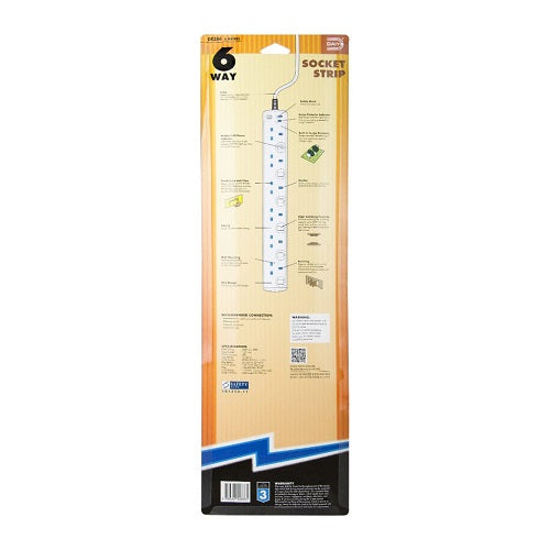 DE 286 LED 6-Way Power Strip with Surge Protector | 3M & 6M Extension Cord | Multi-Outlet for Home, Office & Workshop Use