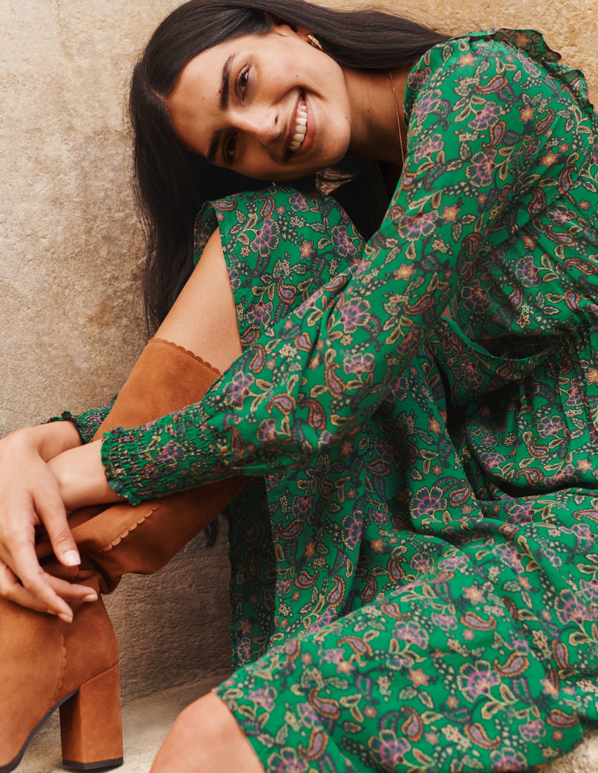 Becky Midi Wrap Dress in Highland Green - Exotic Floral Print Women's Summer Dress for Casual Outings, Date Nights & Vacation Wear