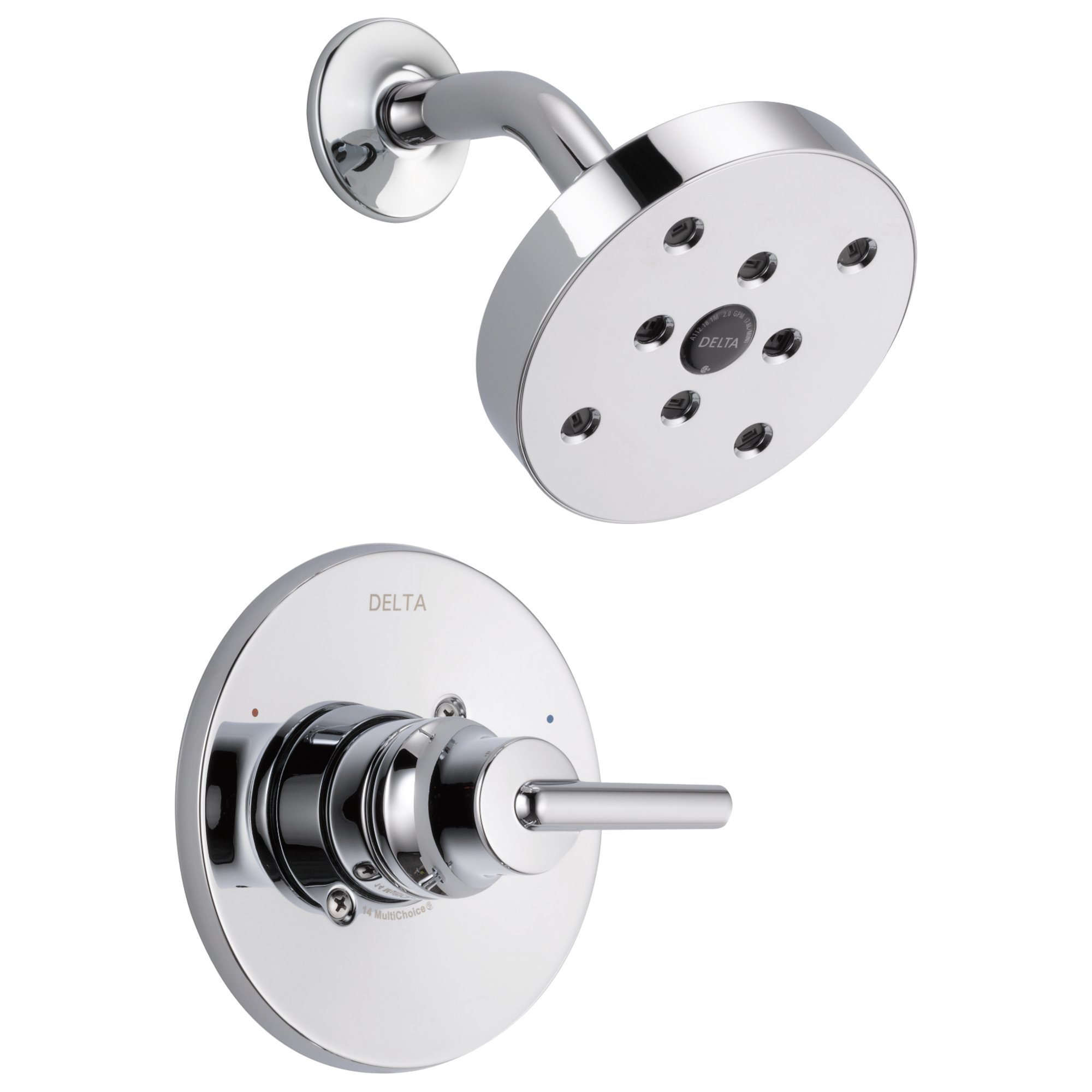 Delta Trinsic 14 Series Single-Function Shower Faucet Set with H2Okinetic Shower Head - Chrome Finish T14259 (Valve Not Included) - Perfect for Modern Bathroom Renovations & Water-Efficient Showers
