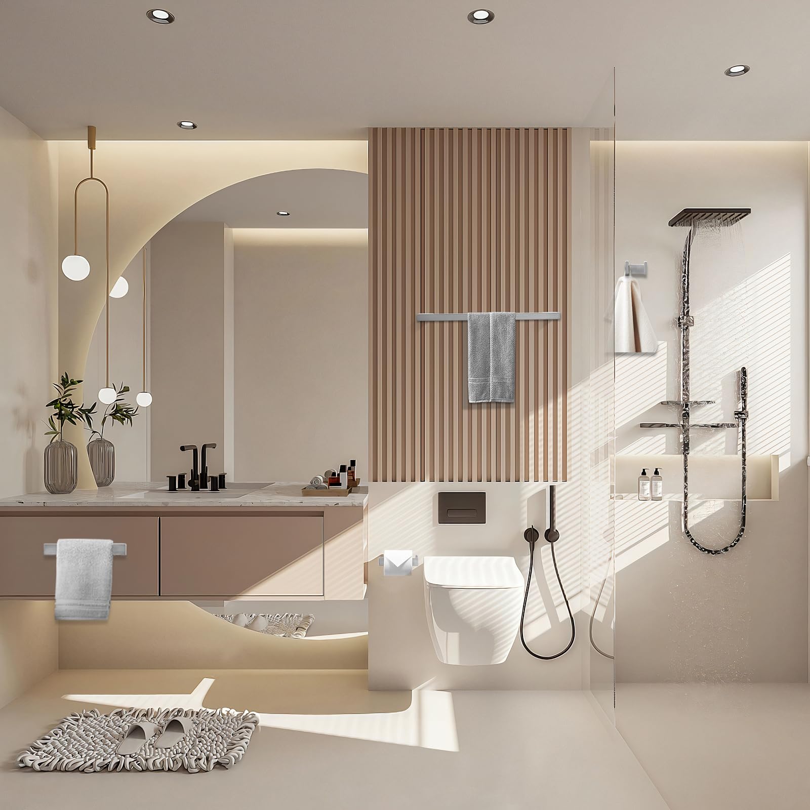 Fapully 8-Piece Stainless Steel Bathroom Accessories Set - Brushed Nickel Wall Mounted Hardware for Shower, Sink & Toilet - Modern Bathroom Decor for Home & Hotel Use