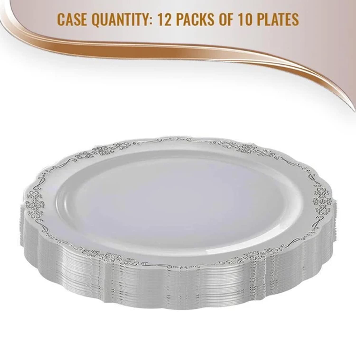 Elegant Disposable Plastic Plates for Party - 120-Piece Clear with Silver Dinnerware Set | Perfect for Weddings, BBQs, Picnics & Events