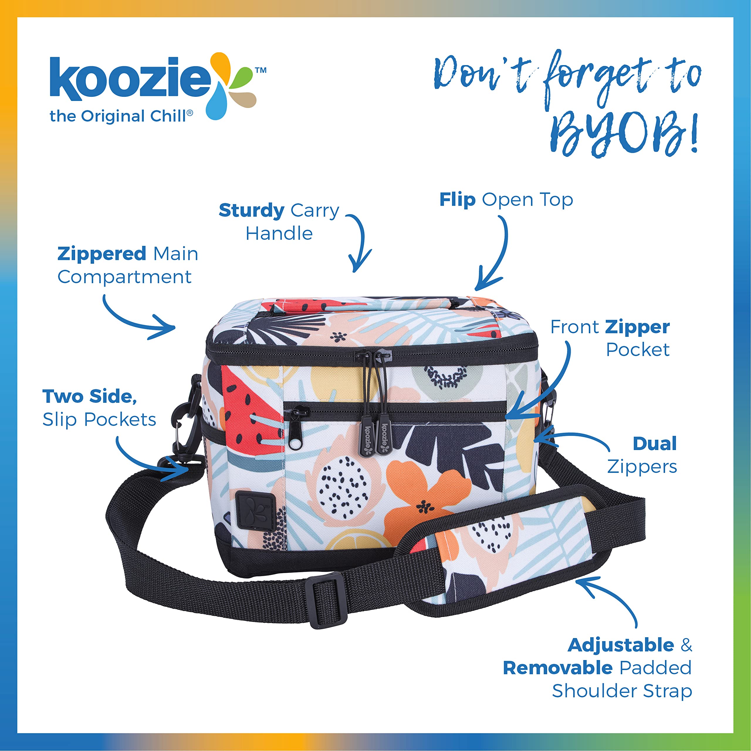 KOOZIE Small Insulated Lunch Cooler Bag - 6 Can Soft-Sided Collapsible Lunch Box for Women, Portable for Work, Camping, Beach, Travel, Picnics, and Outdoor Adventures